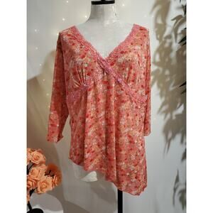 Vtg Y2K Self Esteem Womens Lace Trim Sequin Asymmetrical Babydoll Top 2X Fairy